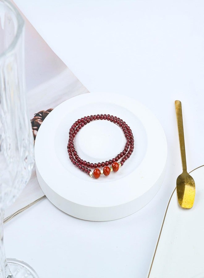 Moslovstar Red Garnet Stretch Bracelet Delicate Layered Bracelet 3.5mm Beads with Red Agate Handmade January Birthstones Gifts for Women, 6.5" - Image 2